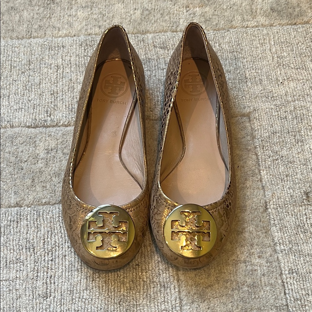 Tory Burch Gold and Brown Ballet Flats